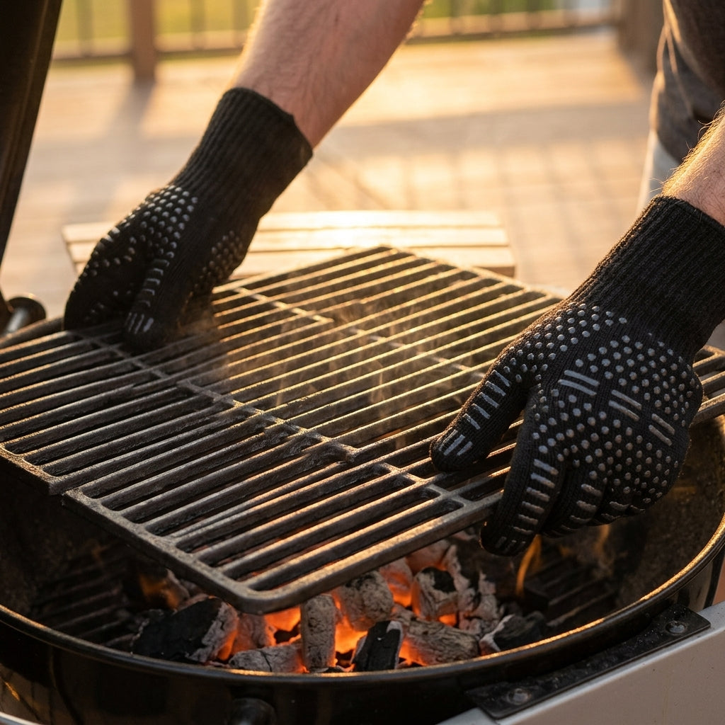 Heat-resistant BBQ gloves for handling hot grates and cast iron